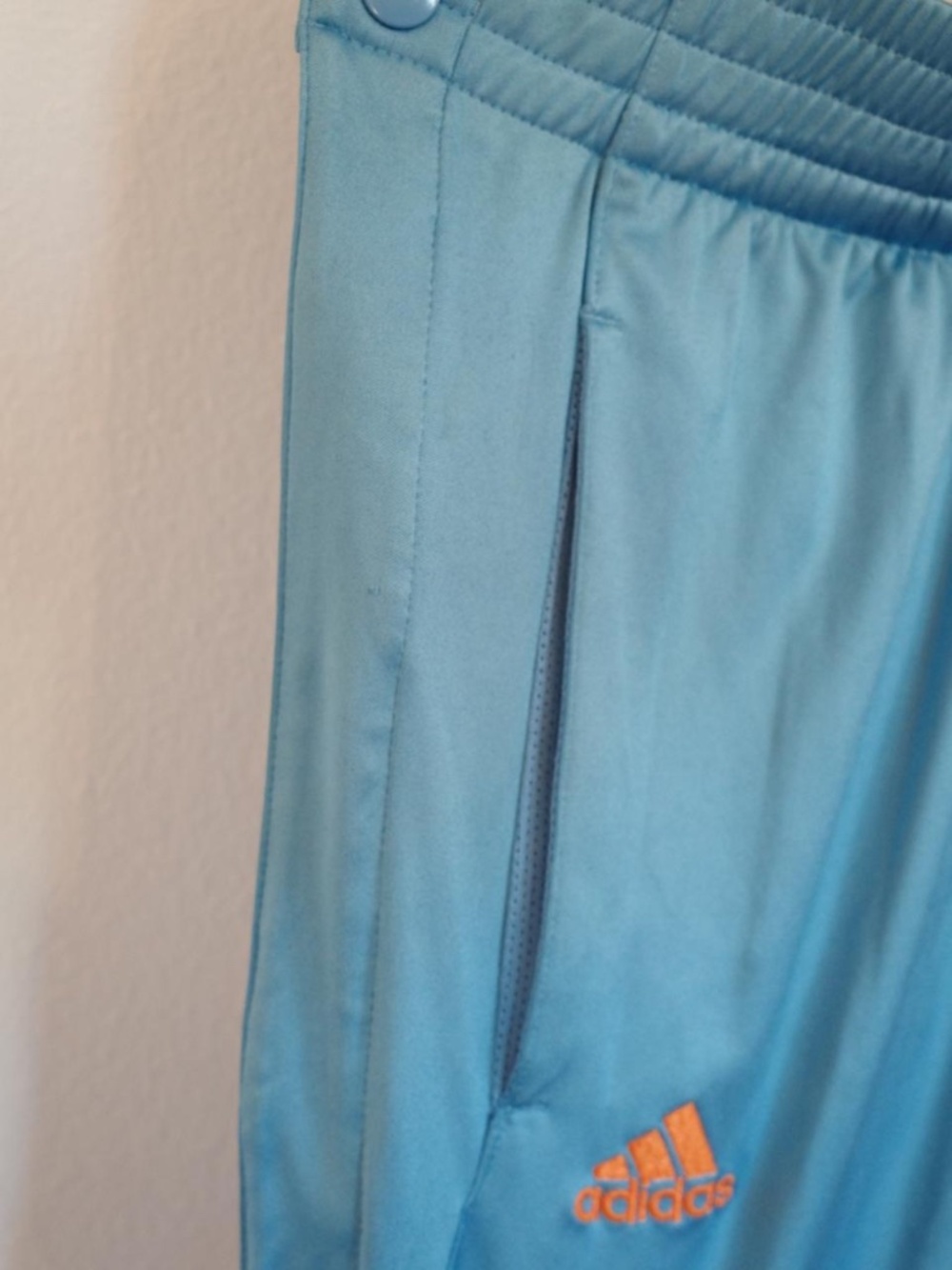 vintage y2k sky blue adidas snap button breakaway track pants